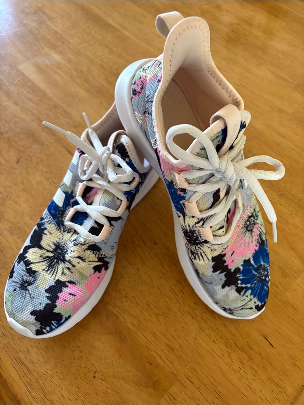 adidas Floral Knit Running Sneakers - Blue, Pink, Black, White